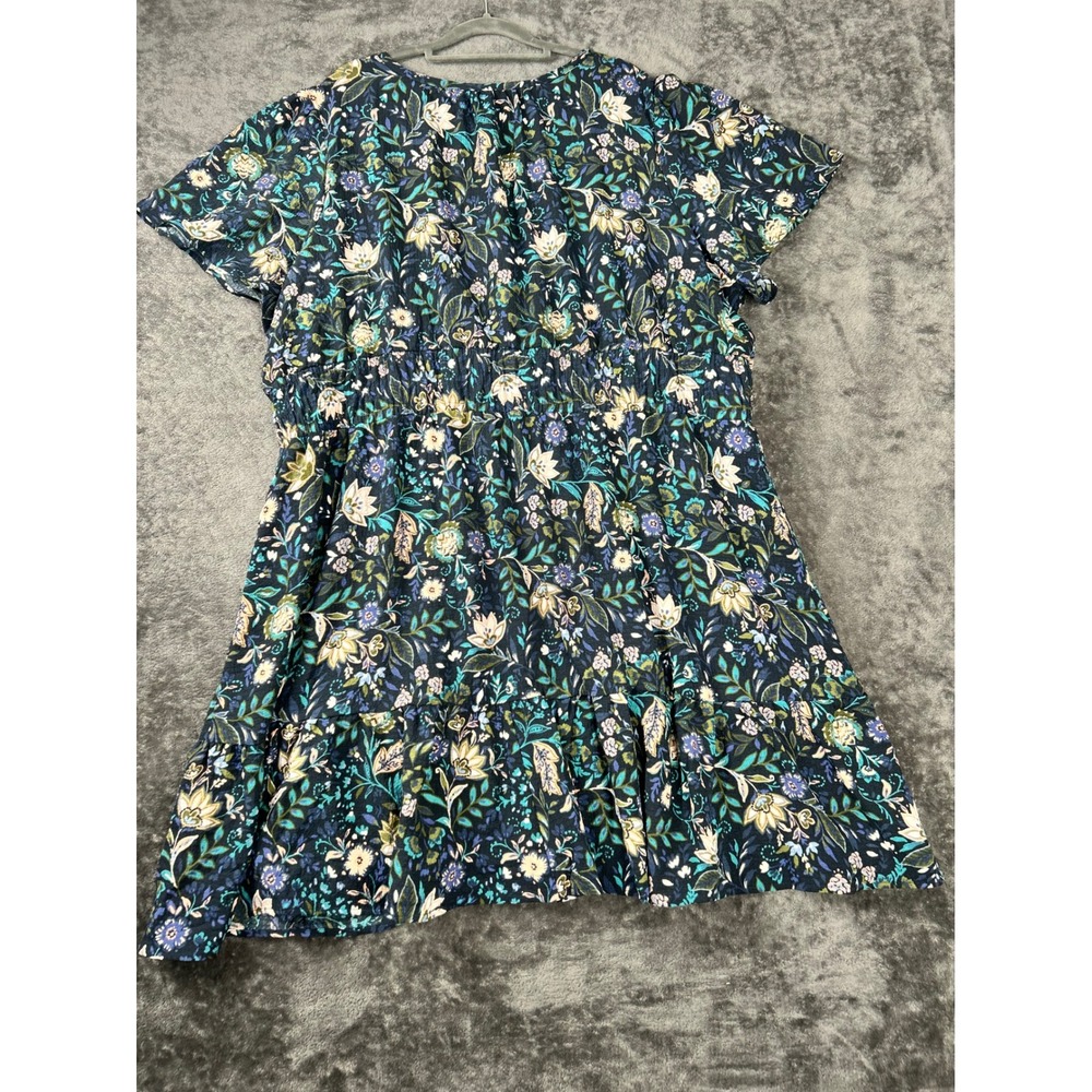 Maurices Women 3X Floral V-Neck Smocked Waist Ruffle Hem Mini Dress Navy Blue - Picture 4 of 8